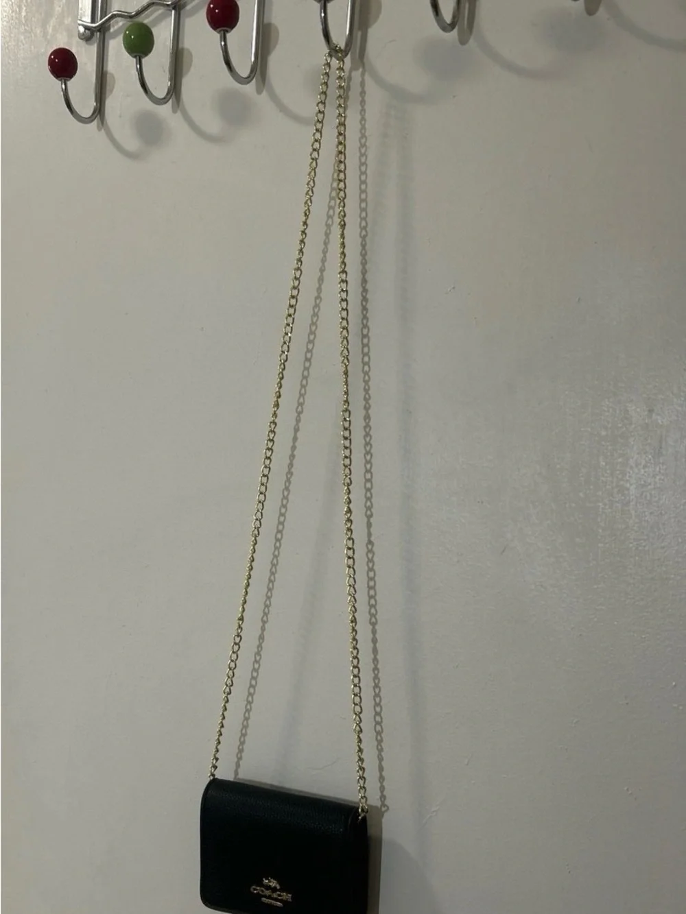 Coach Women's Black Leather Crossbody Chain Wallet